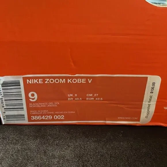 Rare New in Box Nike Kobe V 5 black white del sol 386429-002 mens 9 US 42.5 EUR - Picture 3 of 13